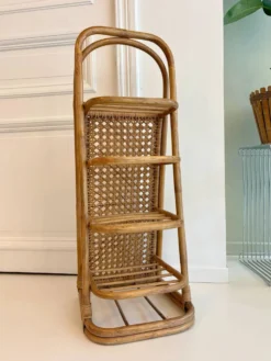 Étagère vintage en rotin et cannage – années 70