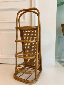 Étagère vintage en rotin et cannage – années 70