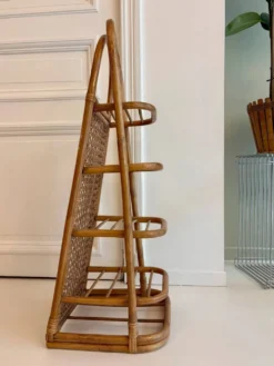 Étagère vintage en rotin et cannage – années 70