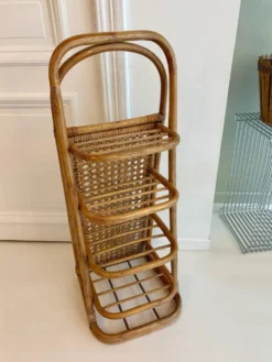 Étagère vintage en rotin et cannage – années 70