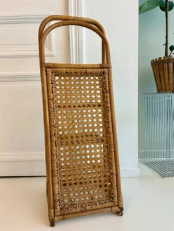 Étagère vintage en rotin et cannage – années 70