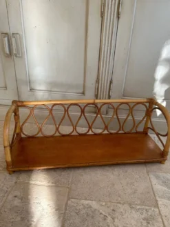 Étagère vintage en rotin osier année 70 bohème