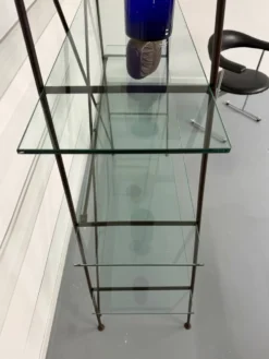Étagère vintage moderniste en métal et verre design francais année 50