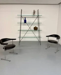 Étagère vintage moderniste en métal et verre design francais année 50