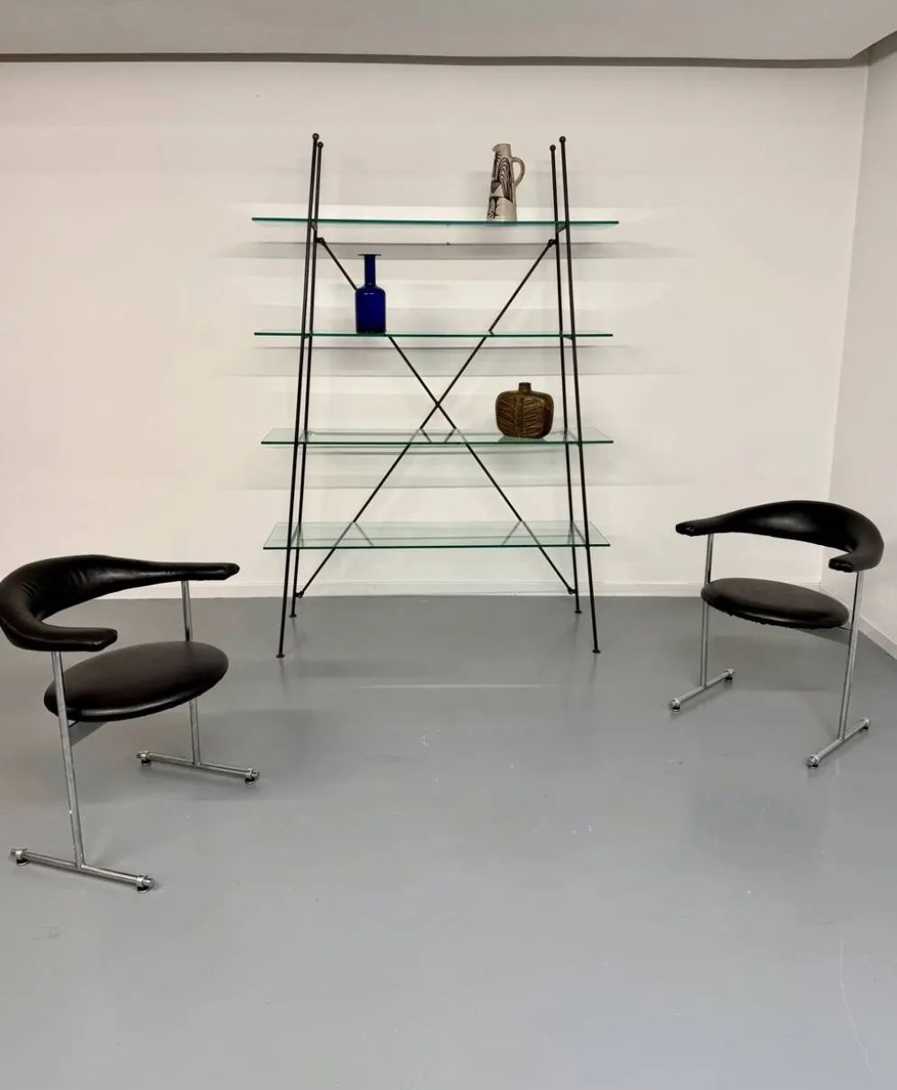 Étagère vintage moderniste en métal et verre design francais année 50