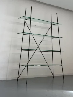 Étagère vintage moderniste en métal et verre design francais année 50