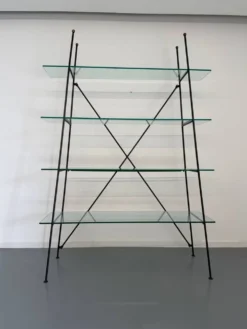 Étagère vintage moderniste en métal et verre design francais année 50