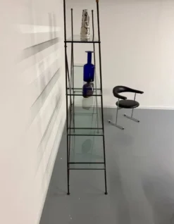 Étagère vintage moderniste en métal et verre design francais année 50