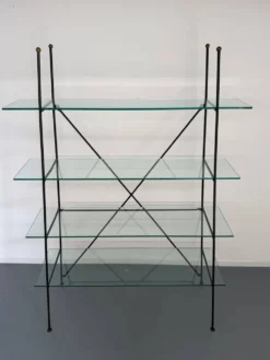 Étagère vintage moderniste en métal et verre design francais année 50
