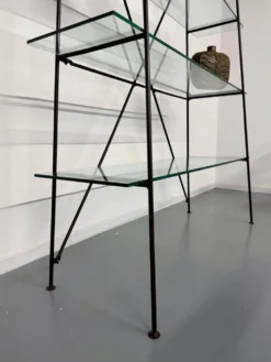 Étagère vintage moderniste en métal et verre design francais année 50