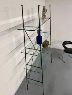 Étagère vintage moderniste en métal et verre design francais année 50