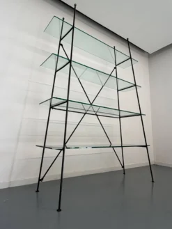 Étagère vintage moderniste en métal et verre design francais année 50