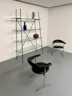 Étagère vintage moderniste en métal et verre design francais année 50