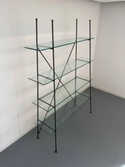 Étagère vintage moderniste en métal et verre design francais année 50