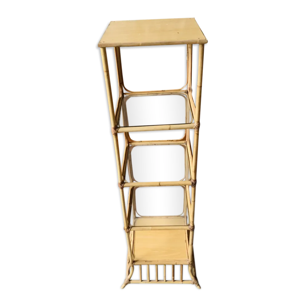 Étagère vintage rotin et verre