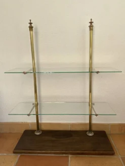 Étagère, vitrine de comptoir en verre, laiton et bois, Siegel Paris