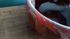 Tasse caquelon et soucoupe, déjeuner, Vallauris en céramique flammée
