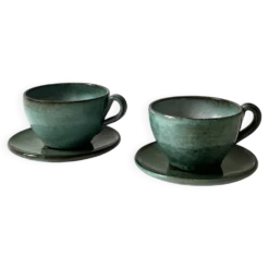 Tasses a café en céramique émaillée fait main et signée, La borne vers 1950