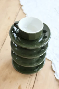 4 tasses à café bistrot vintage avec soucoupes