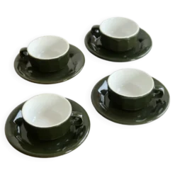 4 tasses à café bistrot vintage avec soucoupes