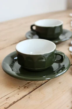 4 tasses à café bistrot vintage avec soucoupes