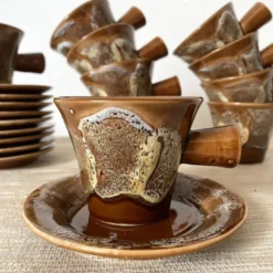 Tasses à café en céramique fat lava années 70