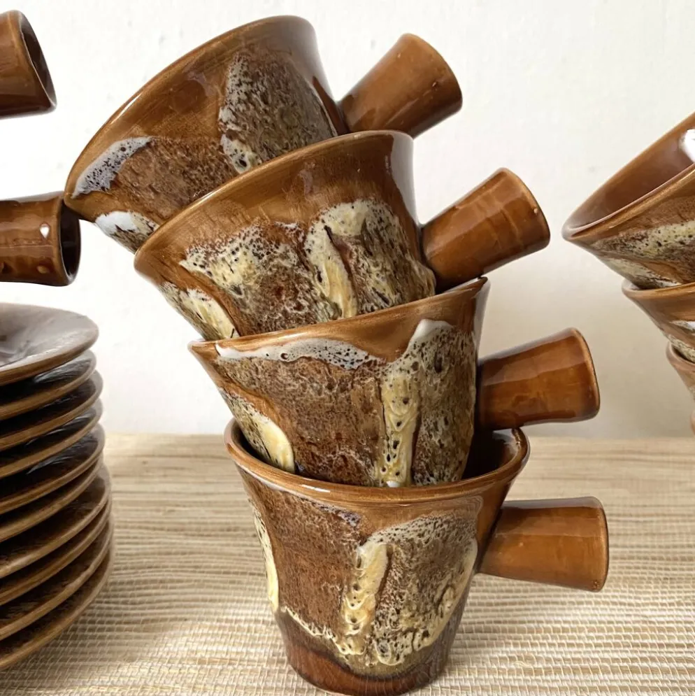 Tasses à café en céramique fat lava années 70