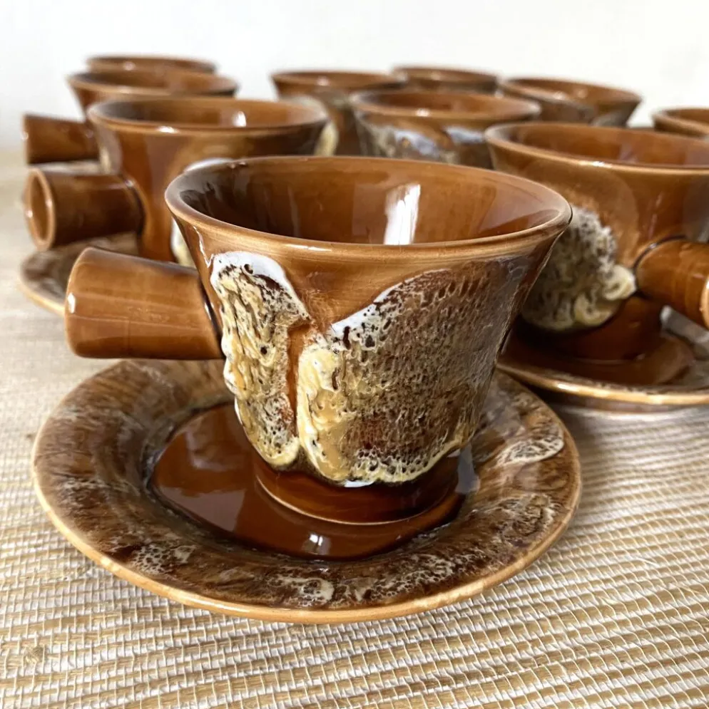 Tasses à café en céramique fat lava années 70