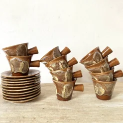 Tasses à café en céramique fat lava années 70