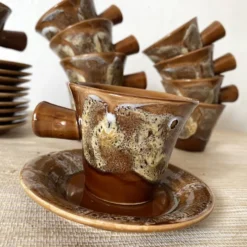 Tasses à café en céramique fat lava années 70