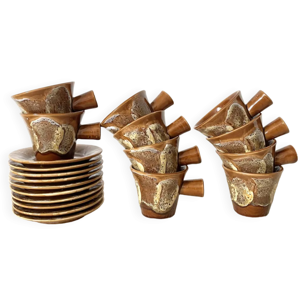 Tasses à café en céramique fat lava années 70