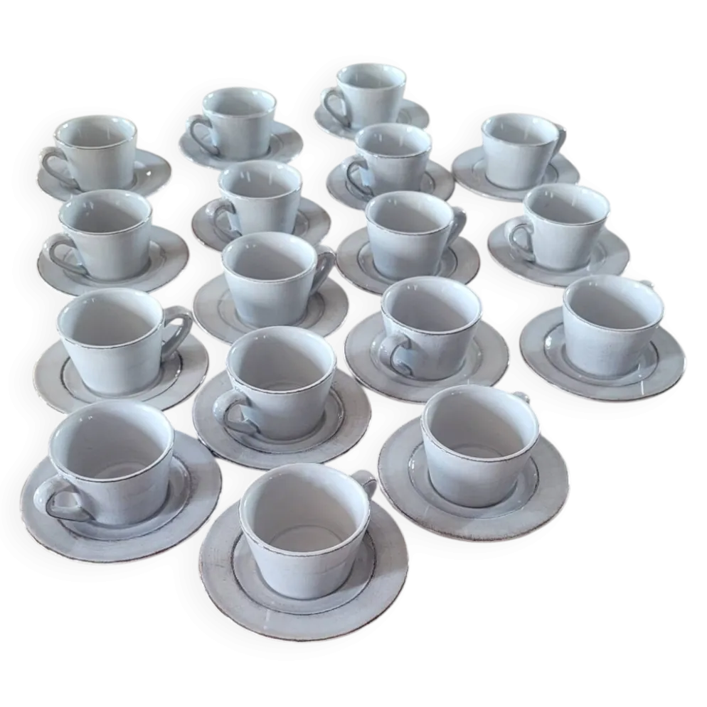 17 tasses à café et sous-tasses en grès peintes main ( idéales pro / b