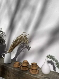 Tasses à café et sous tasses en grès vintage années 1970
