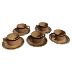 Tasses à café et sous tasses en grès vintage années 1970