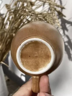 Tasses à café et sous tasses en grès vintage années 1970