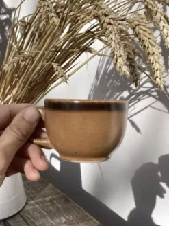 Tasses à café et sous tasses en grès vintage années 1970