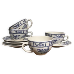 4 tasses à café Gien Oiseau Bleu