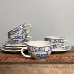 4 tasses à café Gien Oiseau Bleu