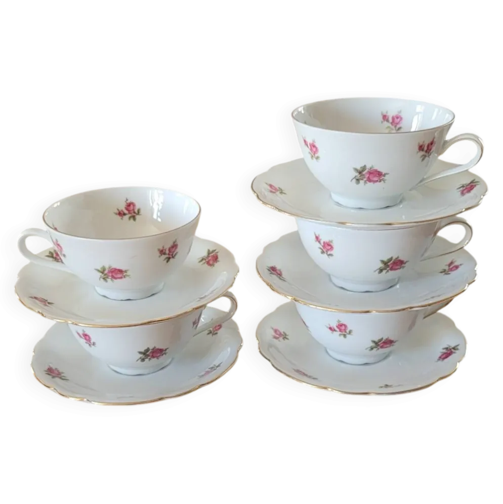 5 tasses et sous-tasses Seltmann Weiden Bavaria Modèle Nora