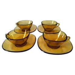 4 tasses et sous-tasses VERECO ambre
