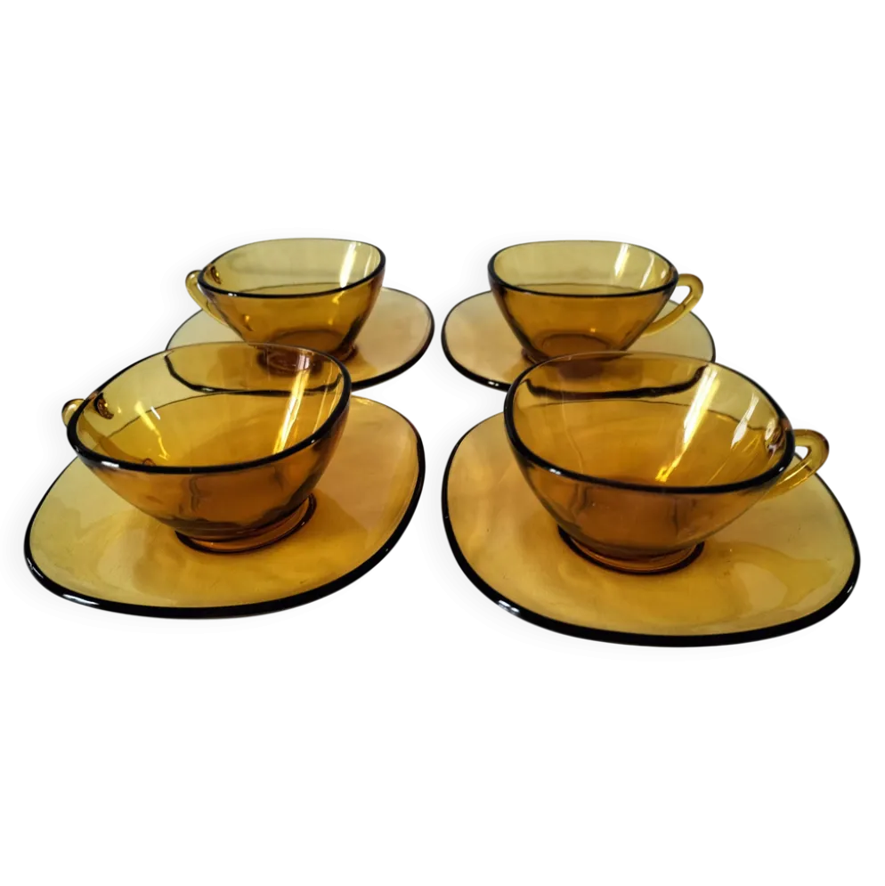 4 tasses et sous-tasses VERECO ambre