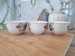 Tasses à fleurs Chi Kiang Stoneware vintage