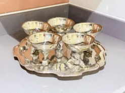 Tasses à liqueur en argent plaqué animal avec plateau de service assorti, ensemble de 6