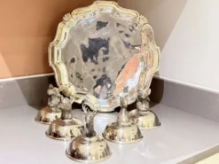 Tasses à liqueur en argent plaqué animal avec plateau de service assorti, ensemble de 6