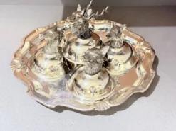 Tasses à liqueur en argent plaqué animal avec plateau de service assorti, ensemble de 6