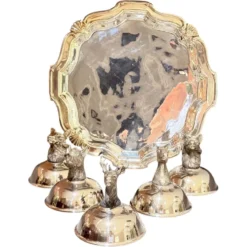 Tasses à liqueur en argent plaqué animal avec plateau de service assorti, ensemble de 6
