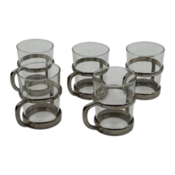Tasses modernistes avec supports sculpturaux en acier, années 1970
