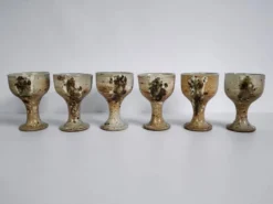 6 tasses à pied en grès, Poteries de Vézelay - Albert Breton