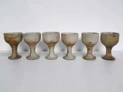 6 tasses à pied en grès, Poteries de Vézelay - Albert Breton