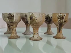 6 tasses à pied en grès, Poteries de Vézelay - Albert Breton